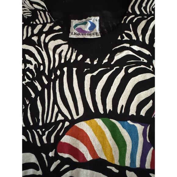 Vintage 1993 Liquid Blue Lg Rainbow Zebra AOP All Over Print T Shirt Genrich 90s - Picture 5 of 12